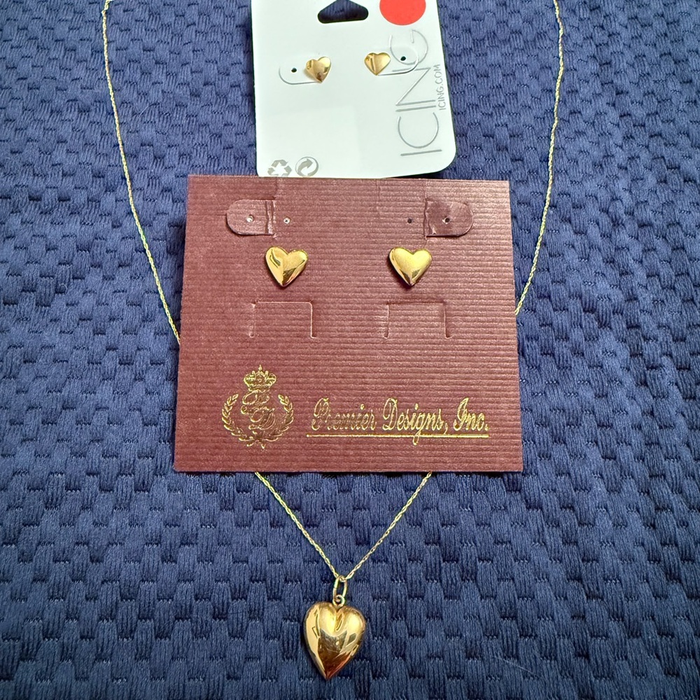 Gold Heart Necklace and Earrings